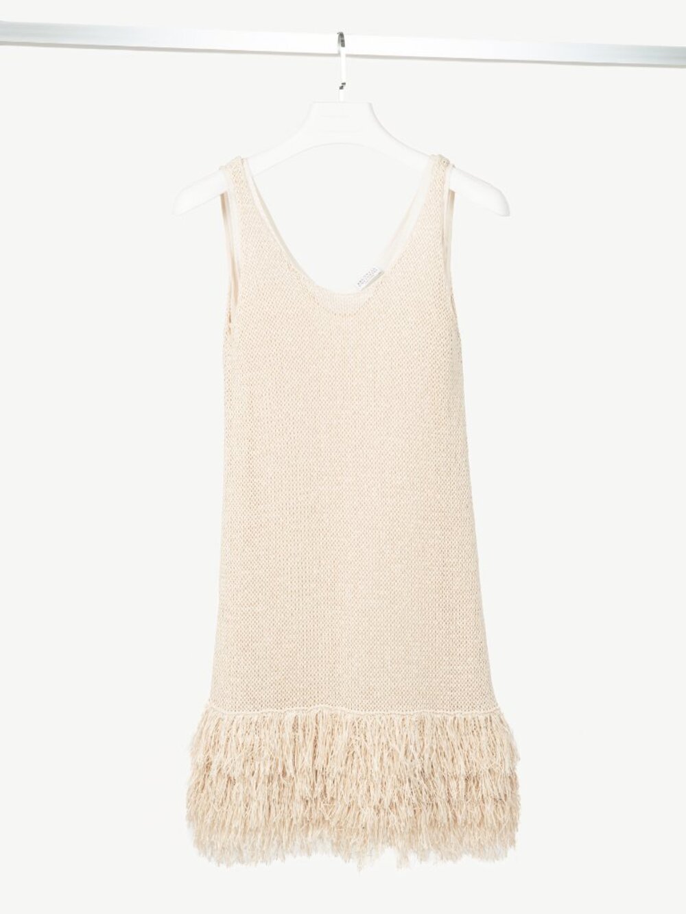 Brunello Cucinelli Oatmeal Cotton-Knit Fringe-Hem Dress